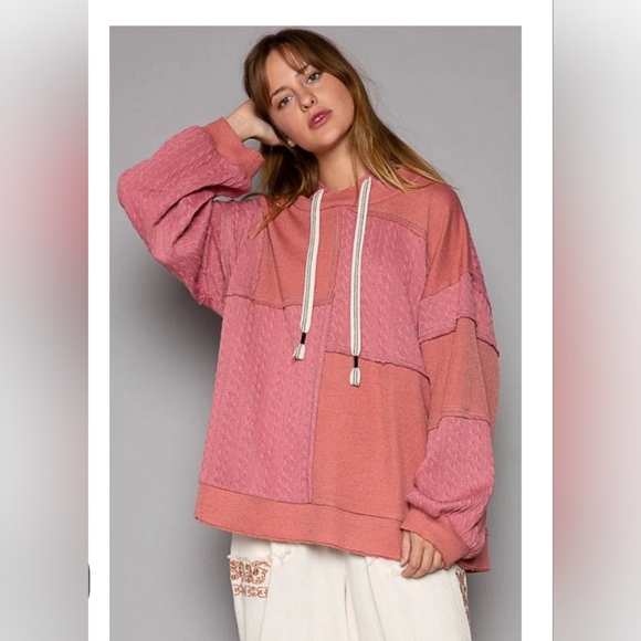 POL Distressed Muted Mauve Oversized Hoodle Waffle Trim And Stars - Picture 1 of 9